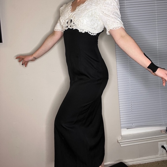 Vintage Jessica McClintock Evening Gown Black and White Lace - Picture 5 of 13